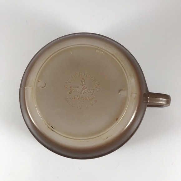 Vintage Fire King Soup Chili Bowl Brown D Handle Anchor Hocking Milk Glass - Picture 8 of 9